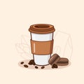Coffee cup. Coffee composition coffee beans macarons flat vector illustration